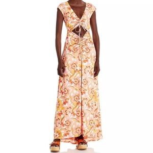 AFRM - Womens Orange Cut-Out Long Floral Print Maxi Dress